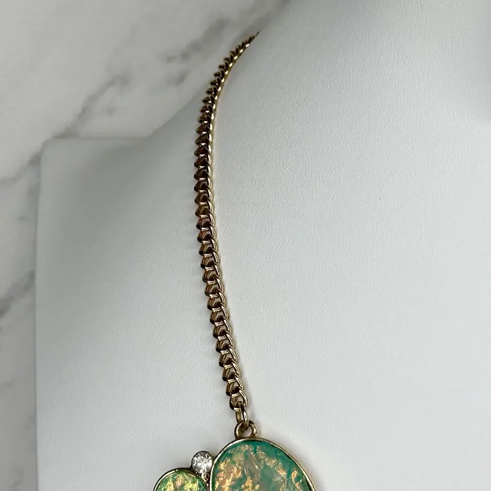 Claire's Irridescent Green and Gold Tone Bib Necklace with Matching Earrings